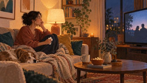 Зритель с салфеткой смотрит трогательный фильм