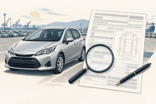 Автомобиль, условный лист осмотра и лупа