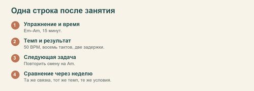 Пример записи в дневнике занятий с темпом результатом и следующей задачей