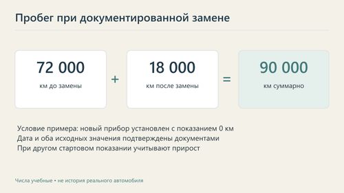 Пример расчёта пробега при документированной замене одометра