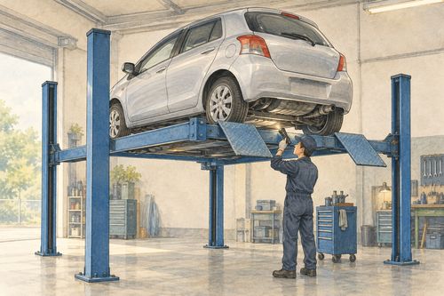 Осмотр днища автомобиля на подъёмнике