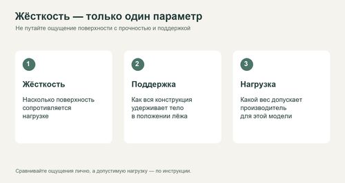 Три отдельных параметра выбора: жёсткость, поддержка и допустимая нагрузка