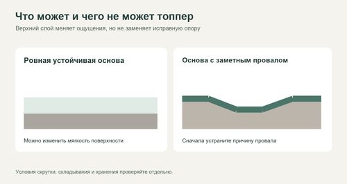 Топпер меняет верхний слой, но не ремонтирует провалившееся основание