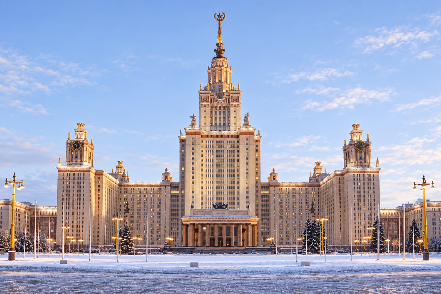 Главное здание МГУ зимой
