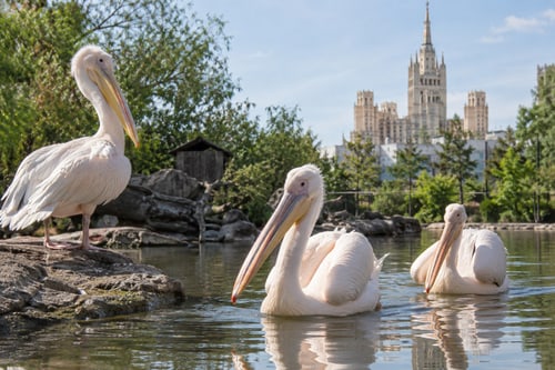 Пеликаны у водоёма