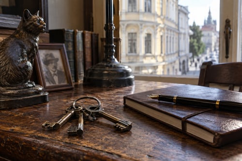 Ключи и книги на письменном столе