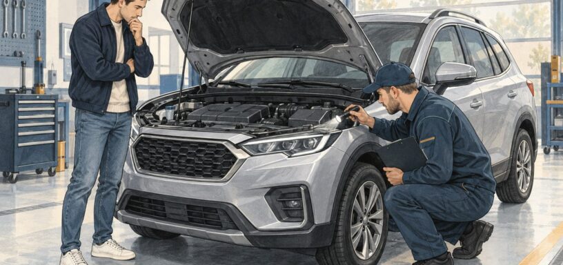 Осмотр подкапотного пространства китайского автомобиля