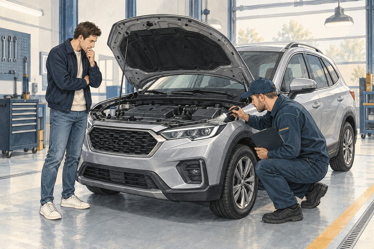 Осмотр подкапотного пространства китайского автомобиля