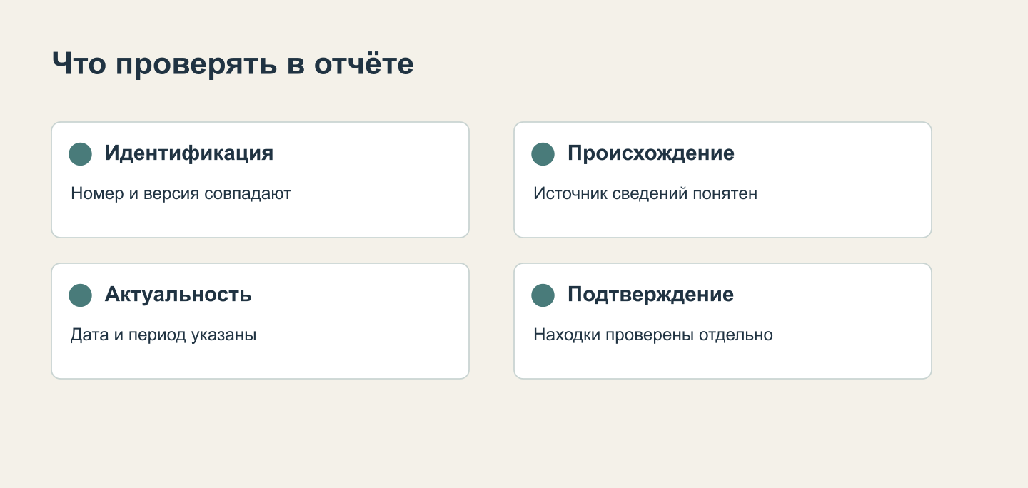 Критерии проверки происхождения и полноты отчёта