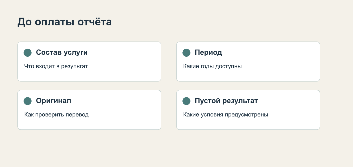 Вопросы к сервису перед оплатой отчёта