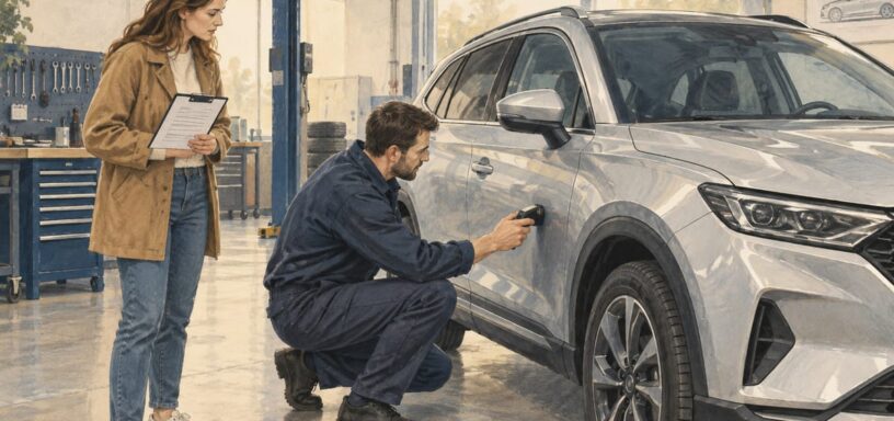 Проверка кузова китайского автомобиля в сервисе