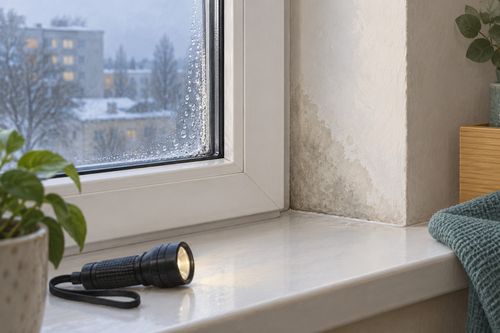 Нижний угол рамы стекла и откоса при осмотре