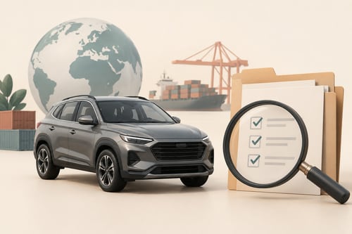 Автомобиль рядом с документами для проверки вывоза