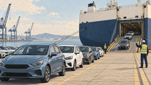 Условная погрузка автомобилей на судно