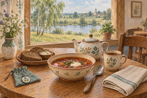 Простой обед с супом хлебом и чаем